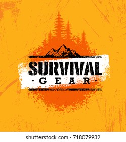 Survival Gear Extreme Outdoor Adventure Creative Design Element Concept On Rough Stained Background