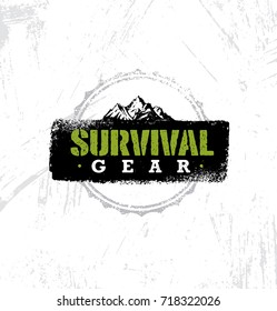 Survival Gear Outdoor Adventure Creative Rough Design Element. Vector Sign Concept On Distressed Wall Background