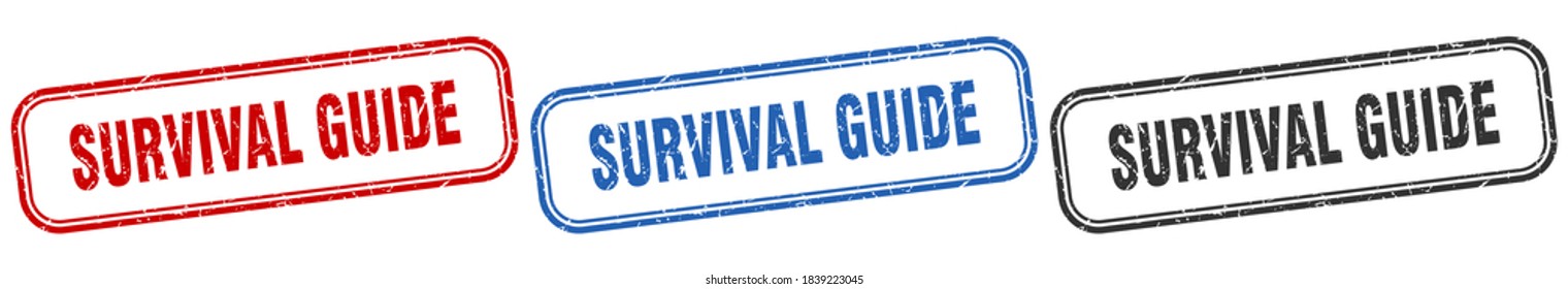 survival guide square isolated sign set. survival guide stamp