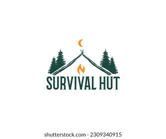 Plantilla de diseño de hut de supervivencia con logotipo de bomberos de campamento