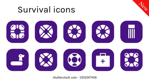 survival icon set. 10 filled survival icons.  Simple modern icons about  - Lifesaver, Lifebuoy, Float, Rubber ring, Emergency kit