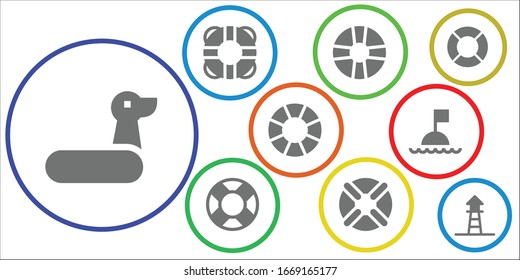 conjunto de iconos de supervivencia. 9 iconos de supervivencia rellenos.  Iconos modernos sencillos, como: Rubber ring, Lifesaver, Lifebuoy, Buoy, Lifeguen