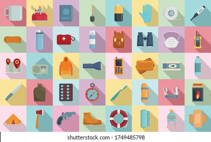 Survival icons set. Flat set of survival vector icons for web design