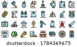 Survival icons set. Outline set of survival vector icons thin line color flat on white