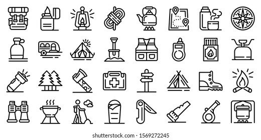 Survival icons set. Outline set of survival vector icons for web design isolated on white background