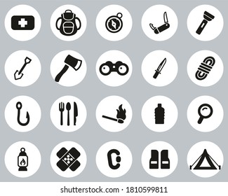 Survival Kit Icons Black & White Flat Design Circle Set Big