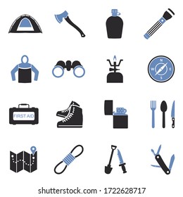 Survival Kit Icons. Two Tone Flat Design. Vector Illustration.