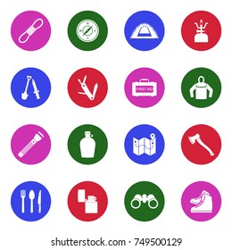 Survival Kit Icons. White Flat Design In Circle. Vector Illustration. 