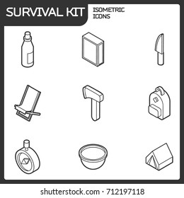 Survival kit outline isometric icons
