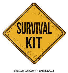 Survival kit vintage rusty metal sign on a white background, vector illustration