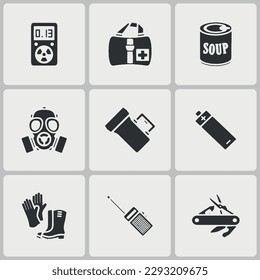 Survival pack kit. Vector illustration. 
Doomsday things.