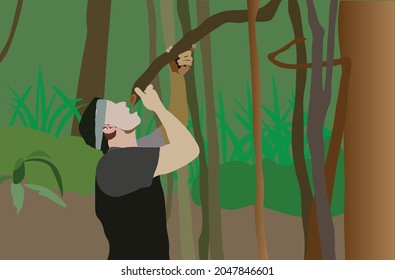 Survivalists drink water from rattan roots. 