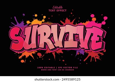 survive editable text style effect with gradient colors pink and splash brush spray, suit for street art theme graffiti style.