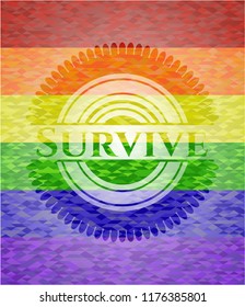 Survive emblem on mosaic background with the colors of the LGBT flag