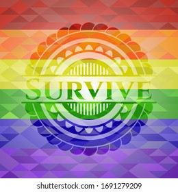 Survive emblem on mosaic background with the colors of the LGBT flag