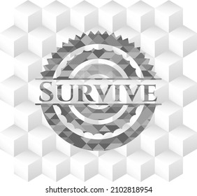 Survive grey badge with geometric cube white background. 