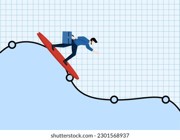 Survive stock market volatility, investment fluctuation or market ups and downs, professionally to smooth the way in market downturn, confident businessman exploring stock market wave chart.