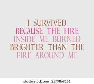 I Survived Because The Fire Inside Me Burned Brighter Than The Fire Around Me, Mom Quotes, Quotes about Mother, funny mom design, Mothers Day Design, Mother's day typographic t shirt design