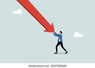 Surviving the fall of investment, the concept of economic crisis or recession, fighting or trying to win business challenges, entrepreneurs push or hold back the falling arrows with full effort.