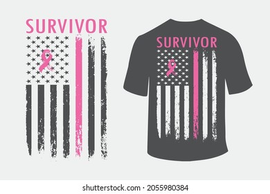 Survivor Awareness Flag Breast Cancer Awareness T-Shirt Design