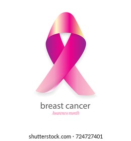 Survivor concept poster female day card. Satin bow badge. Awareness woman October month. Realistic pink ribbon with soft shadow support charity against breast cancer. Medical banner.