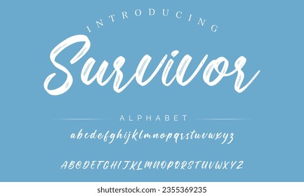 Survivor Lettering font isolated on black background. Texture alphabet in street art and graffiti style. Grunge and dirty effect.  Vector brush letters.