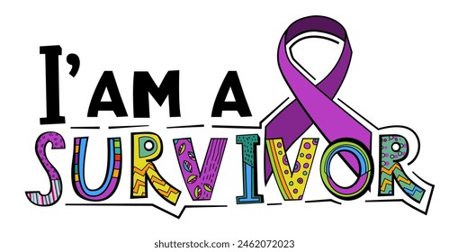 I am a survivor. National cancer survivor month. Hope, support concept. Landscape poster with creative lettering in colorful pop art style. Editable vector illustration isolated on a white background