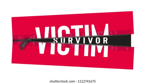 survivor slogan hidden under victim zipper illustration