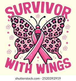 Survivor With Wings, Butterfly Pink Ribbon, Breast Cancer Awareness 