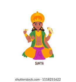 Surya Indian God cartoon character vector Illustration on a white background