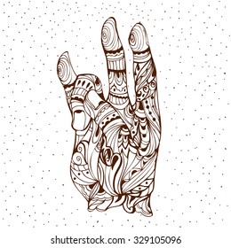 Surya Mudra. Mudra of the Sun. Vector yoga gesture hands