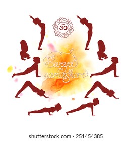 Surya Namaskar (Hatha Yoga) watercolor (silhouette)