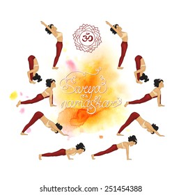 Surya Namaskar (Hatha Yoga) watercolor