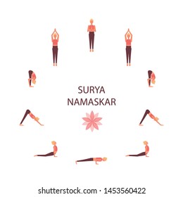 Surya Namaskar Sequence Yoga Poses Salutation Stock Vector (Royalty ...