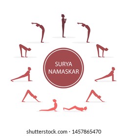 Surya Namaskar Sequence Yoga Poses Salutation Stock Vector (Royalty ...