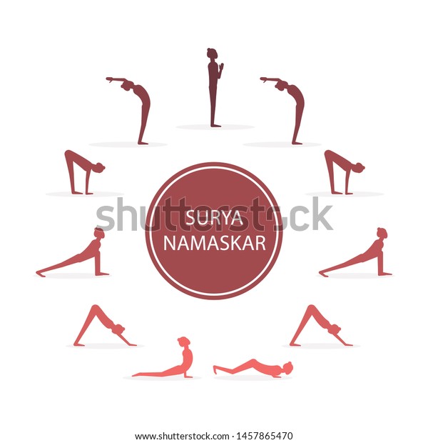 Surya Namaskar Sequence Yoga Poses Salutation Stock Vector (Royalty ...