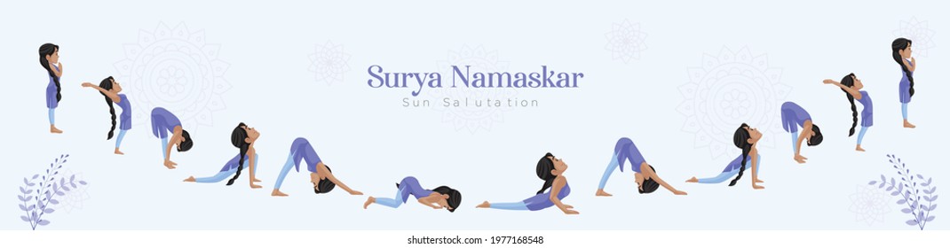 Surya namaskar sun salutation banner design template.