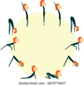 Surya Namaskar Sun Worship Circle Exercise Vector Illustration