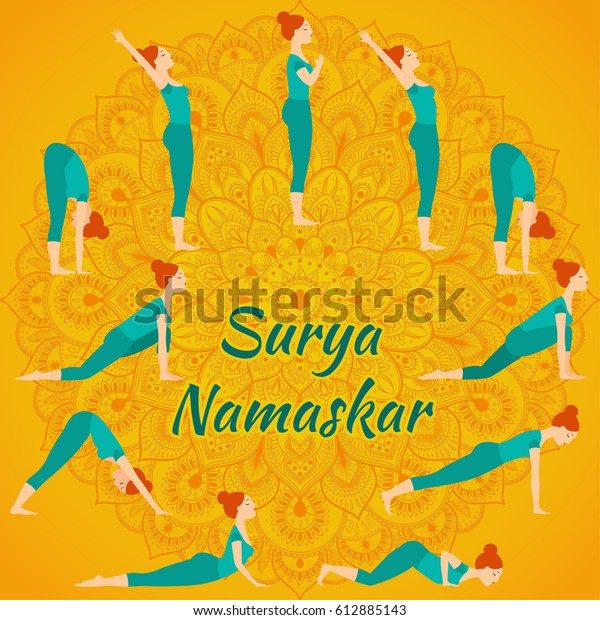 Surya Namaskar Yoga Complex Sun Salutation Stock Vector Royalty Free