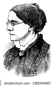 Susan B  Anthony  1820  1906  she was an American social reformer who worked to secure women's suffrage in the United States  vintage line drawing engraving illustration