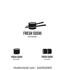 Sushi artistic simple minimal logos icons vector set template. Logo design for restaurants of Japanese food and sushi restaurant