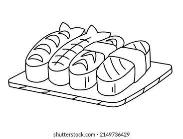 Sushi asian food. Japanese dish. Editable outline stroke. Vector line icon.
