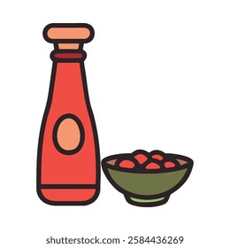 Sushi Asian food soy sauce and wasabi illustration