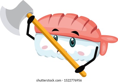 Sushi with axe, illustration, vector on white background.