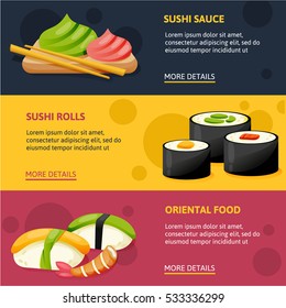 Sushi banners set. Japanese food illustration web banner