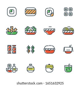 Sushi bar colorful linear icon set