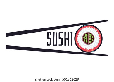 Sushi bar food logo vector template. Fresh roll element illustration