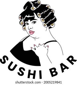 Sushi bar Girl with Sushi Girl with Sushi Rolls