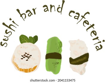 Sushi bar or sushi japanese chinese fast food shop design with vectorillustration isolated on white. Chinese sushi cafeteria logo.
