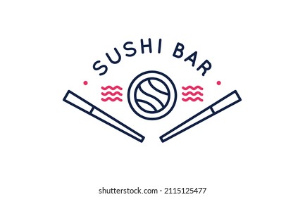 Sushi bar logo, icon. Chopsticks and sushi roll icon designed for sushi bars and restaurants. Vector illustration	
